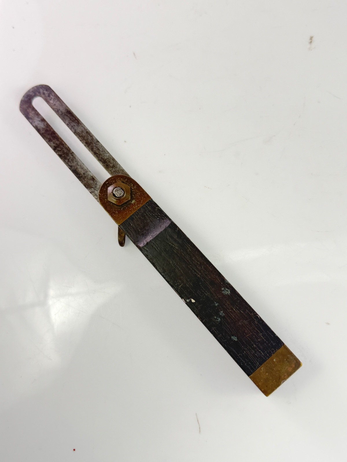 Antique Sliding T-Bevel Gauge Ebony Handle Brass Lever Lock & End Cap Unmarked