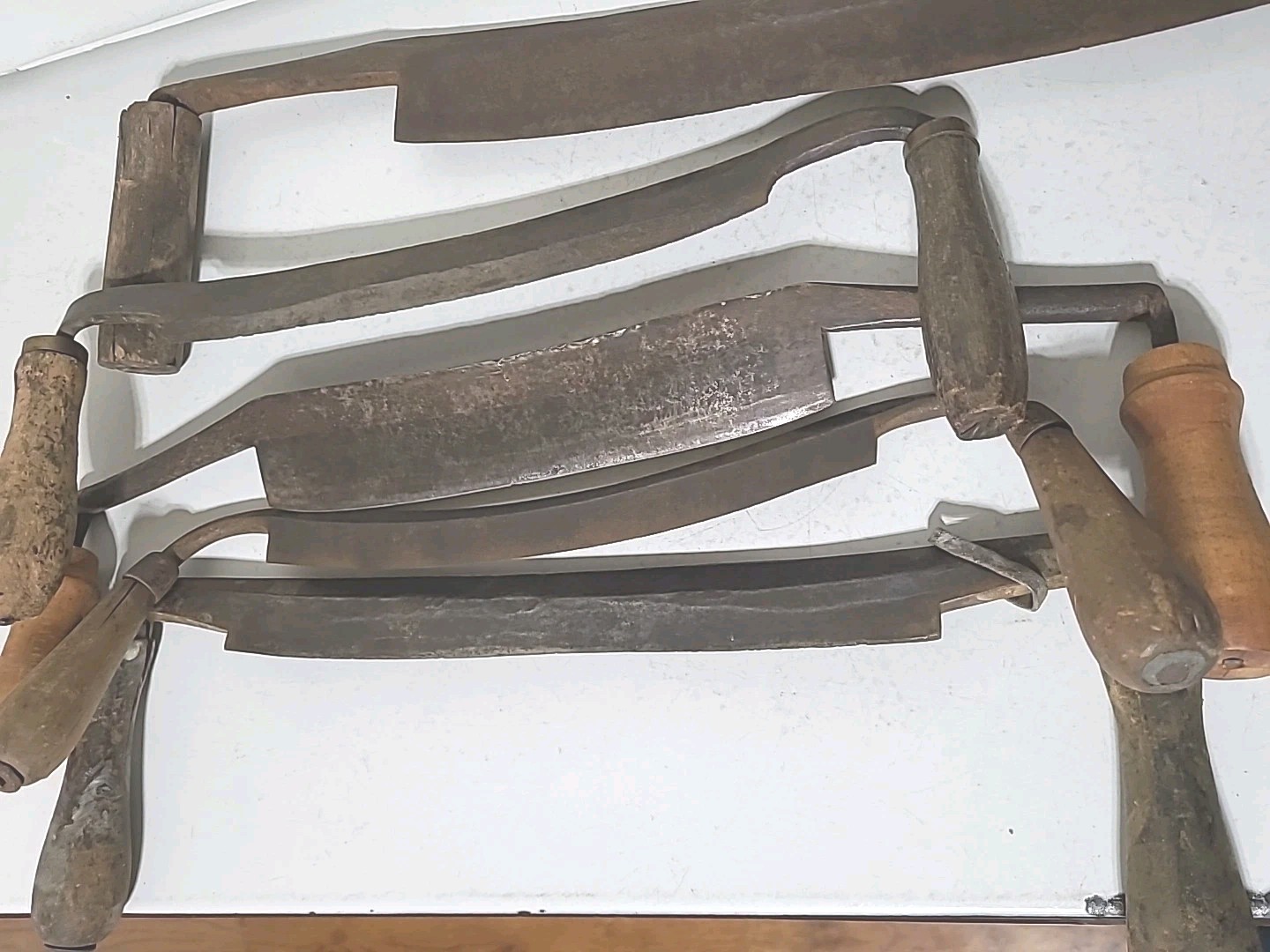 Lot of 5 Vintage Draw Knives with Wood Handles D R BARTON & UNKNOWN BRANDS