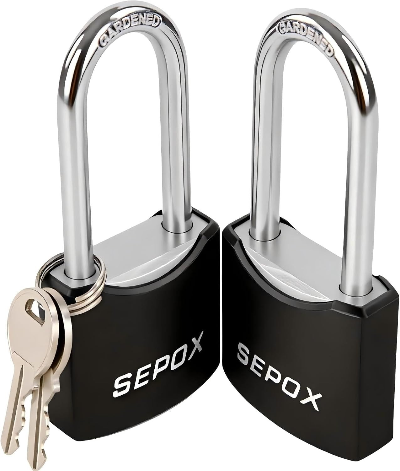 ® 2-Pack Heavy Duty Outdoor Padlocks, Keyed Alike – 1-9/16″ Solid Steel, 1-3/4″