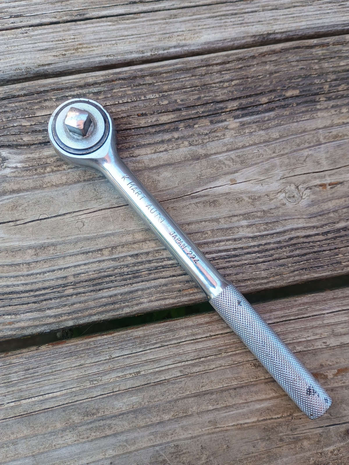 Vintage Kmart Auto 3/8″ Drive Ratchet 224 Japan Knurled Handle 8″ Long