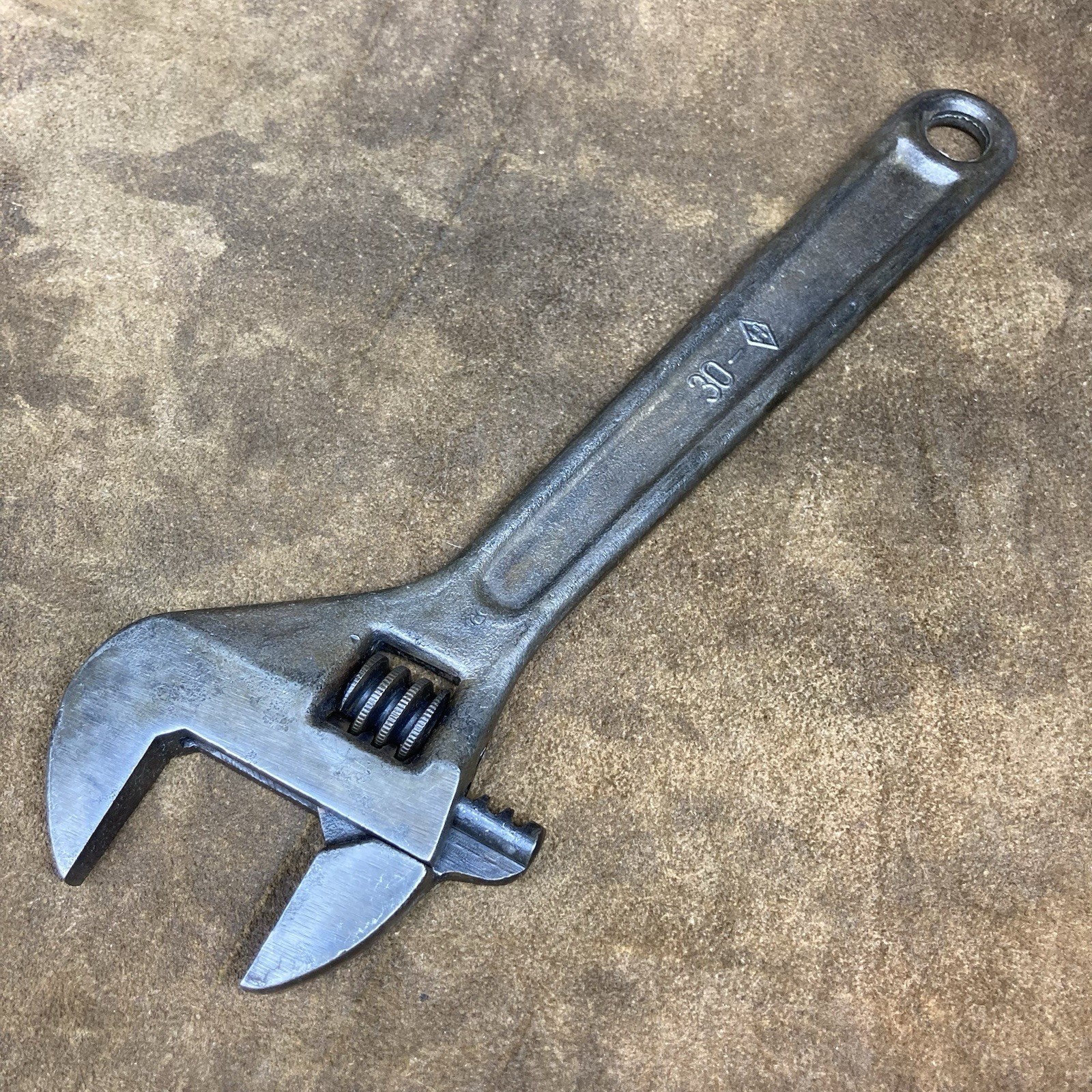 Vintage USSR 10” Adjustable Wrench 30mm Jaw Capacity