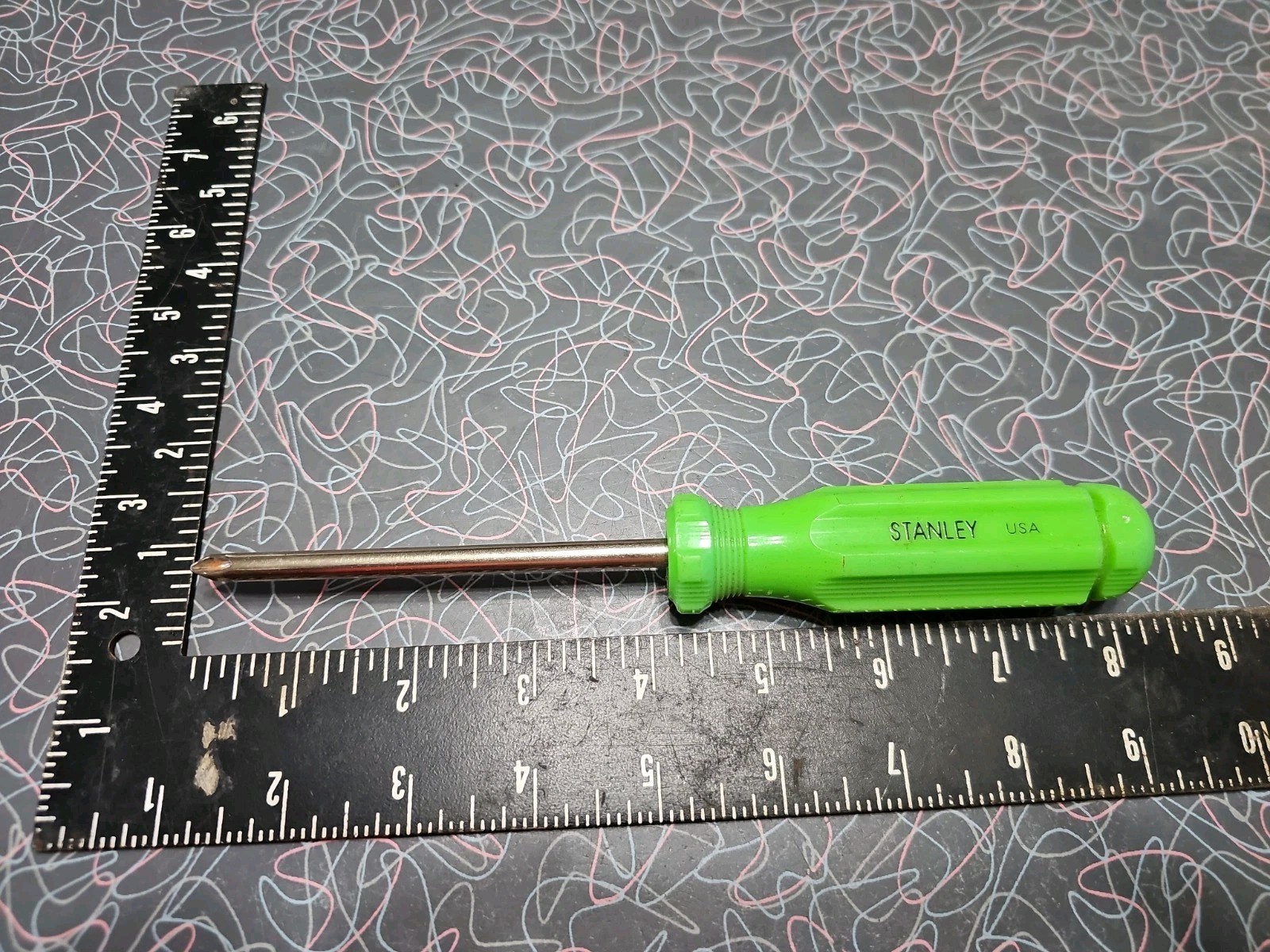 Vintage Stanley USA Neon Screwdriver Phillips Head Green High Visability