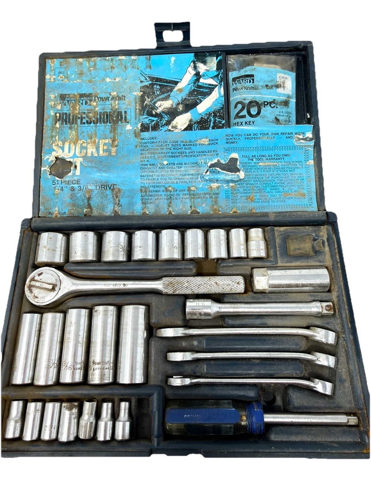 Vintage Montgomery Ward Powr Kraft Socket Set 1/4″ & 3/8″ Drive USA