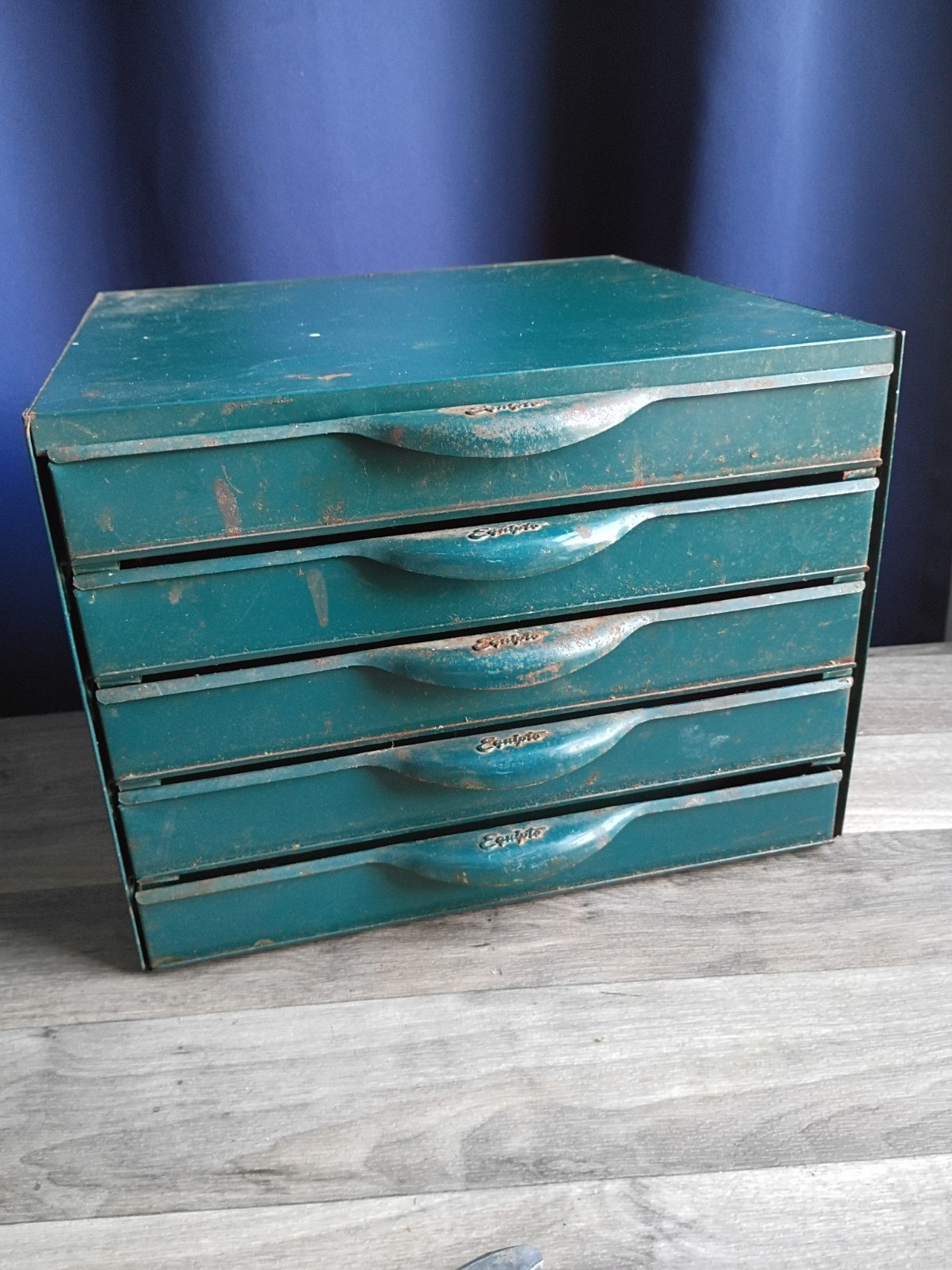 Equipto Small Metal Parts Cabinet 5 Drawers 11x11x8 Green Vintage Parts Storage