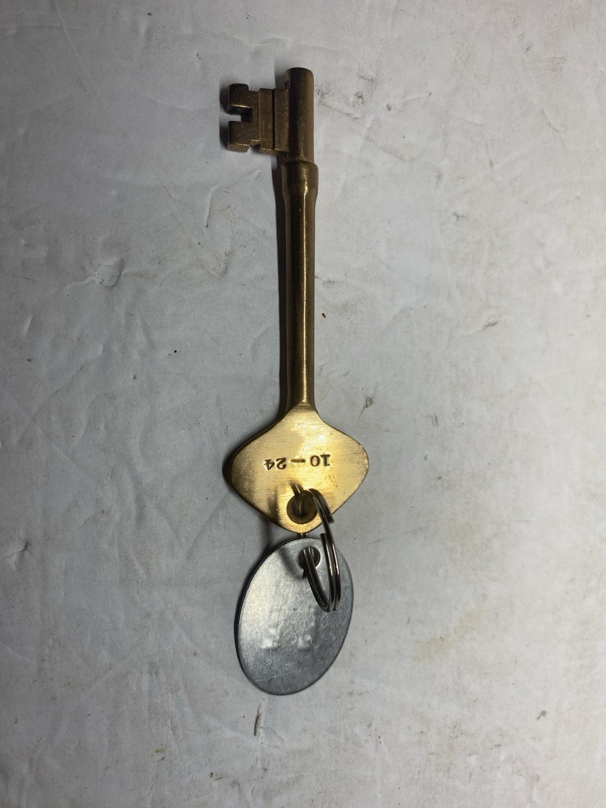 Vintage Large Solid Brass Ships Key With Room Location Tag Clean Linen