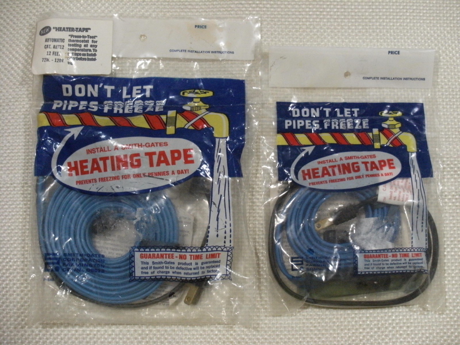 Lot of 2 – Heater-Tape Smith-Gates USA 6 & 12 feet 120v Automatic Press to Test