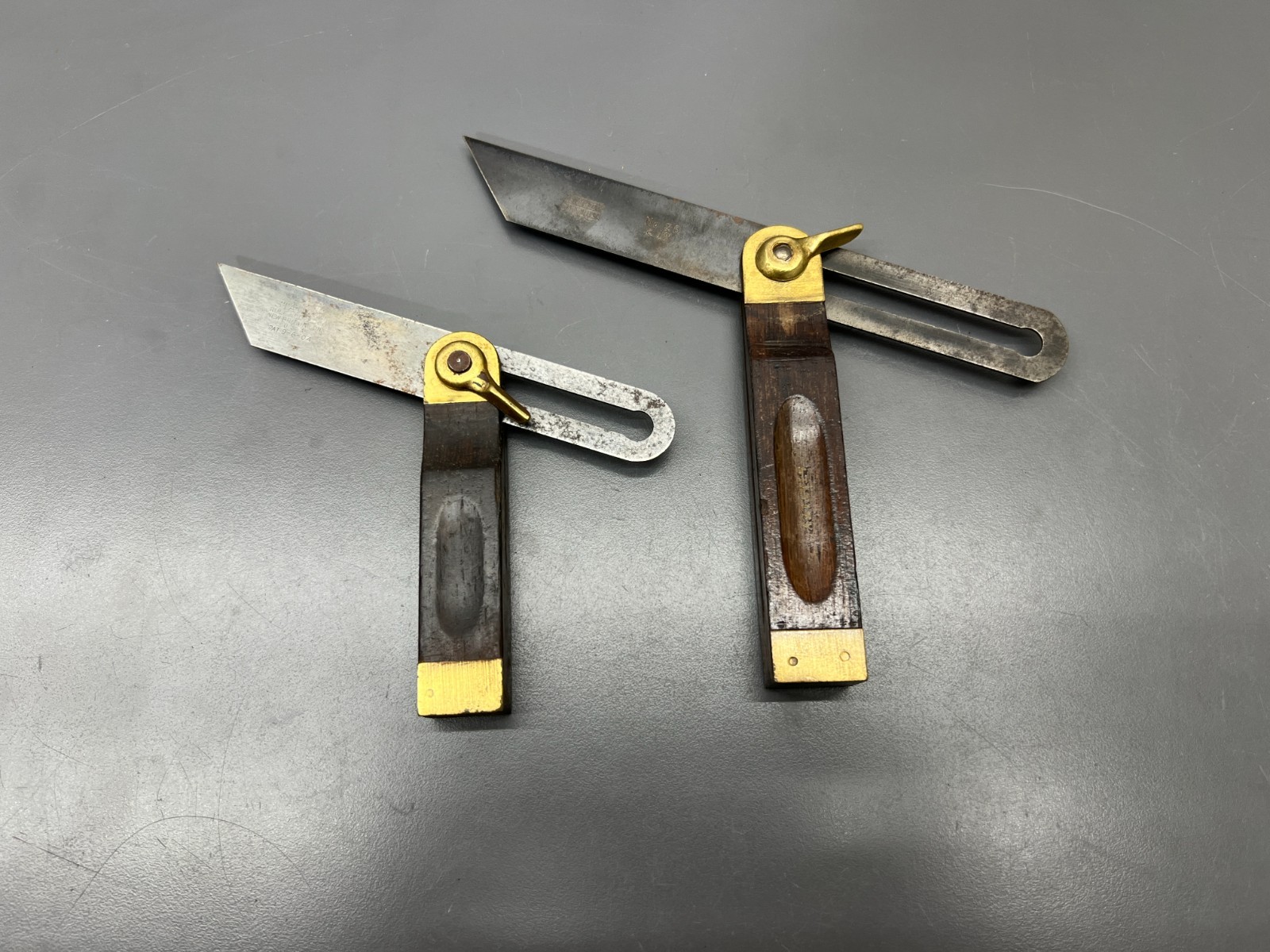 (q) VINTAGE STANLEY ROSEWOOD BRASS SLIDING T BEVEL 2PC SET 6″ 8″ – VGC USA