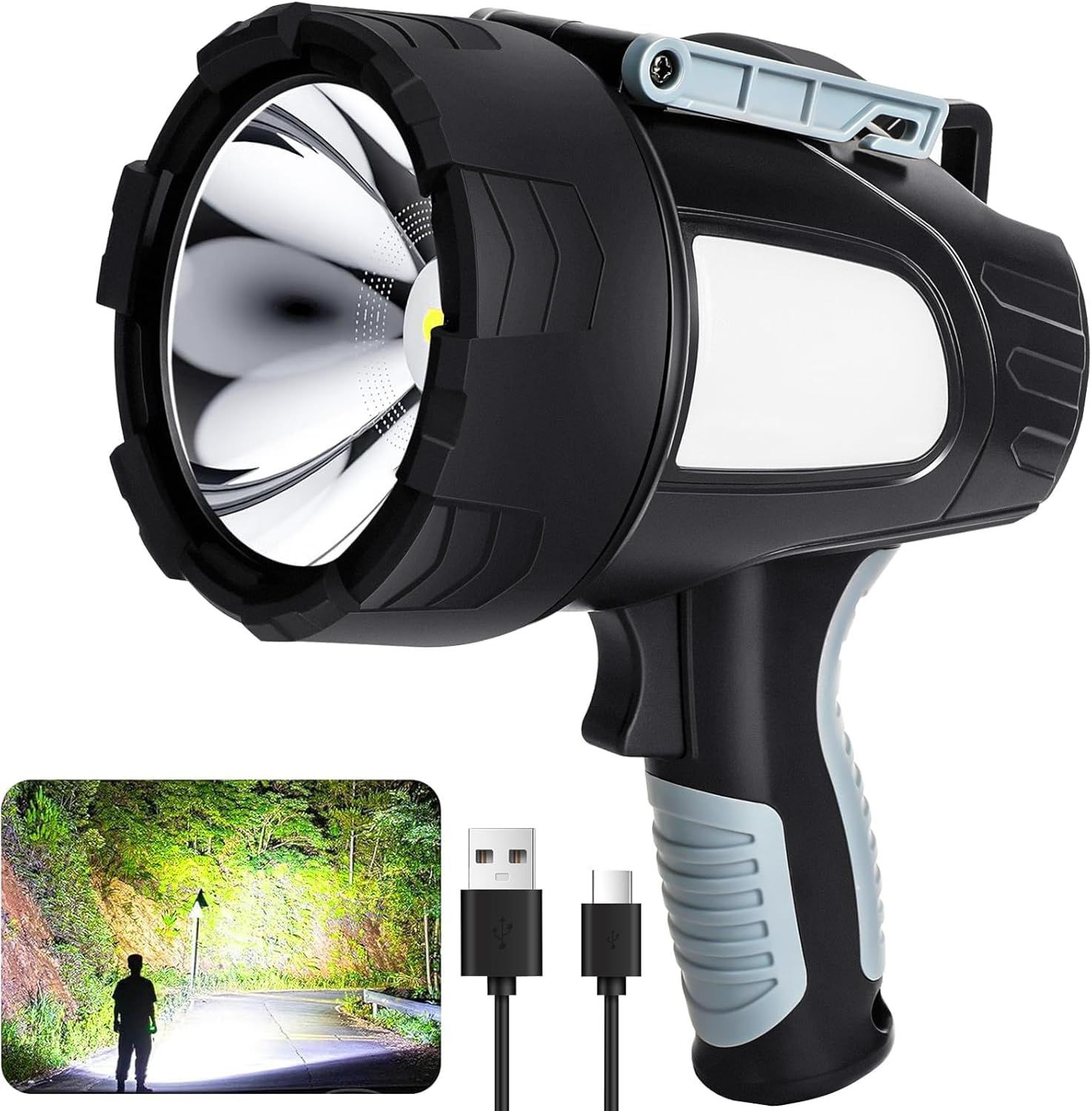 Rechargeable Spotlight Flashlight, 99,000 Lumen Super Bright Black and Gray
