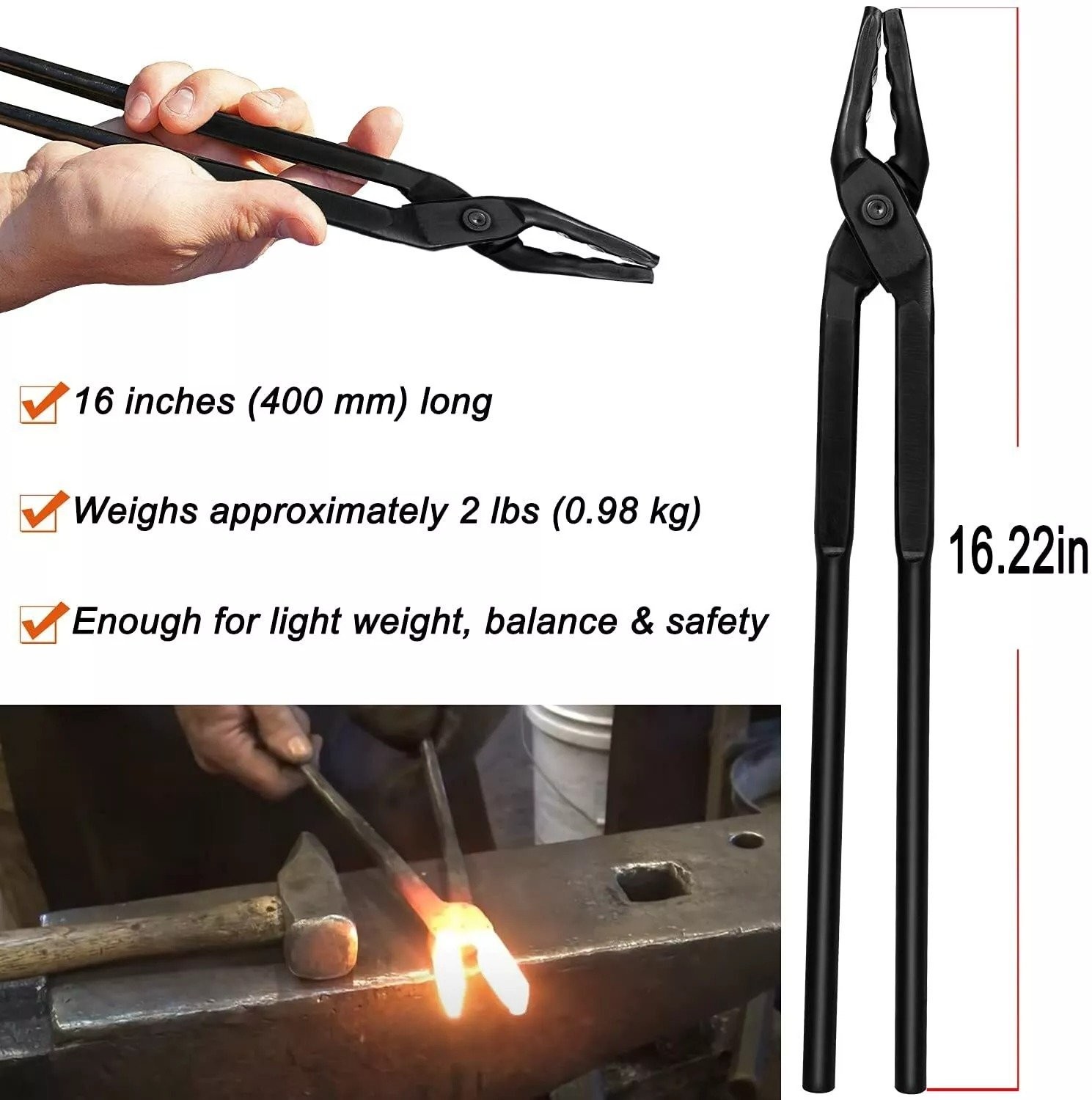 16″ Wolf Jaw Tong+1KG Hammer Blacksmith Knife Making Metal Forge Vise Tool 2PCS