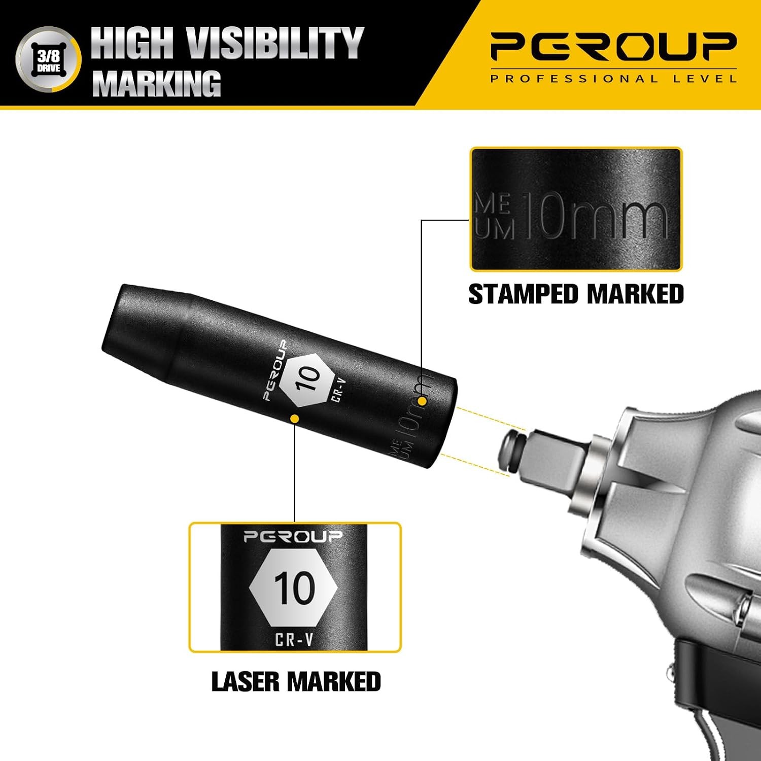 3/8″ Drive 6-Point Cr-V Steel Deep Impact Socket 10mm Metric Size Impact