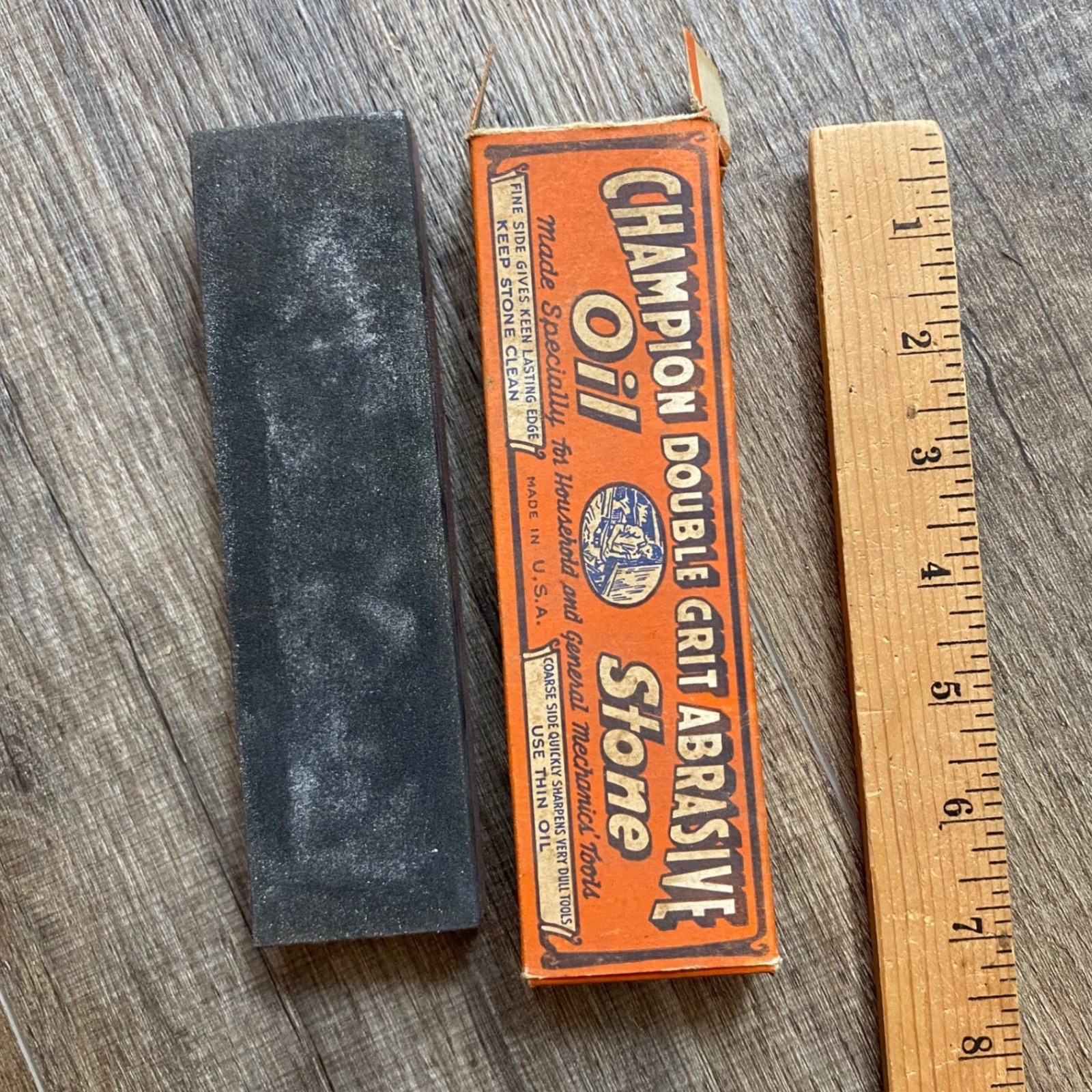 Vintage Champion Double Grit Abrasive Oil Stone Sharpening Tool Made in USA