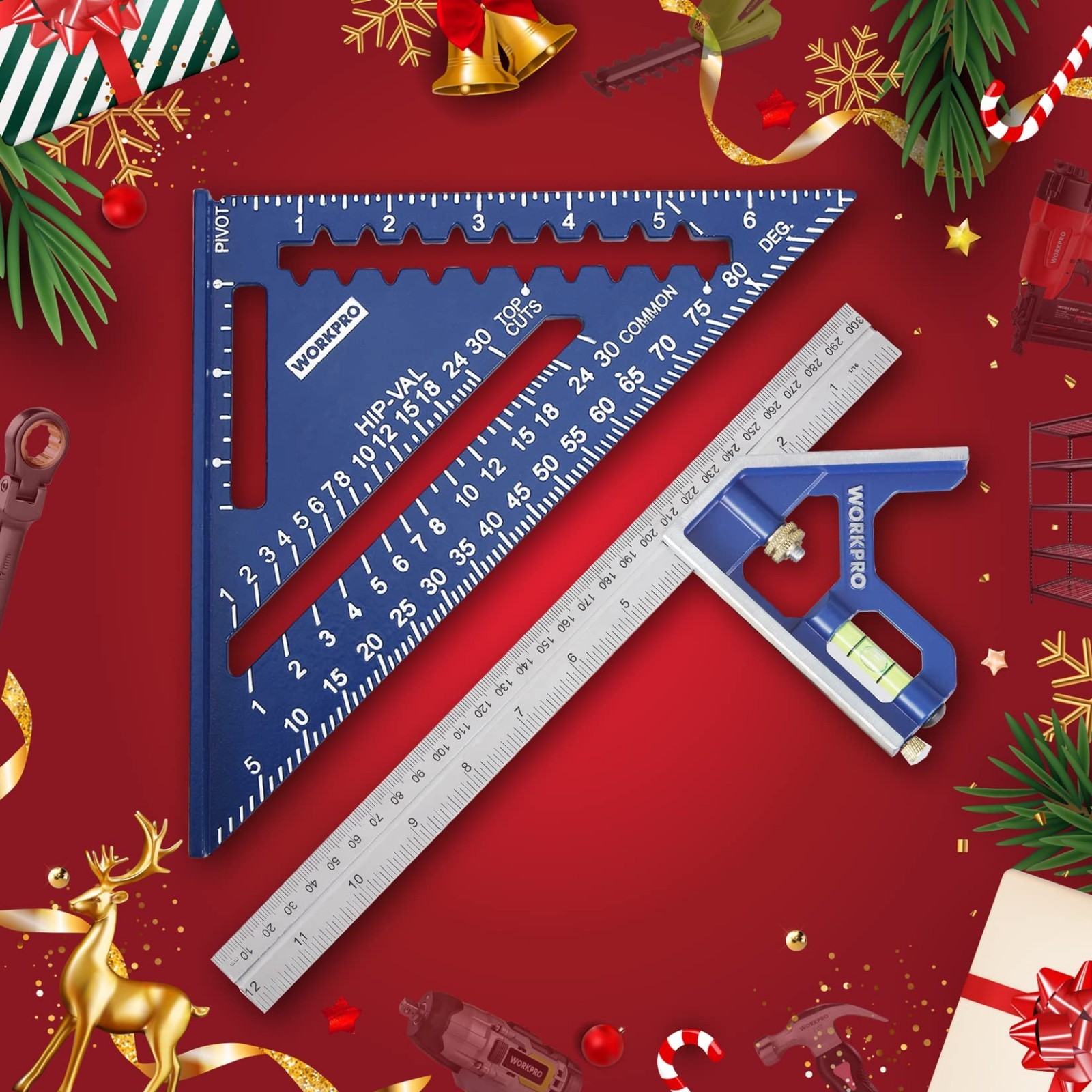 Aluminum Alloy Carpenter Square & Zinc-Alloy Ruler Set – 7″ Rafter Layout & 12″