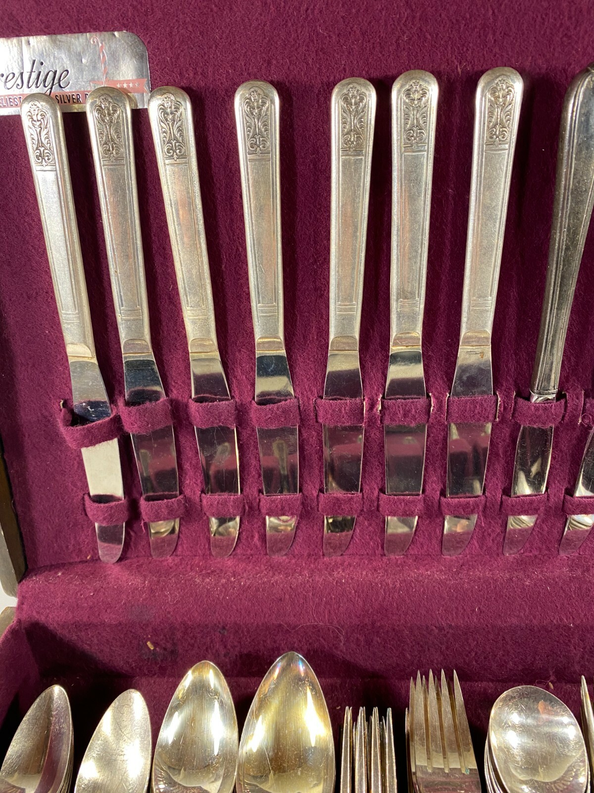 80 Pcs Silver Plate Flatware Prestige Royal Saxony Wood Box Case Mixed