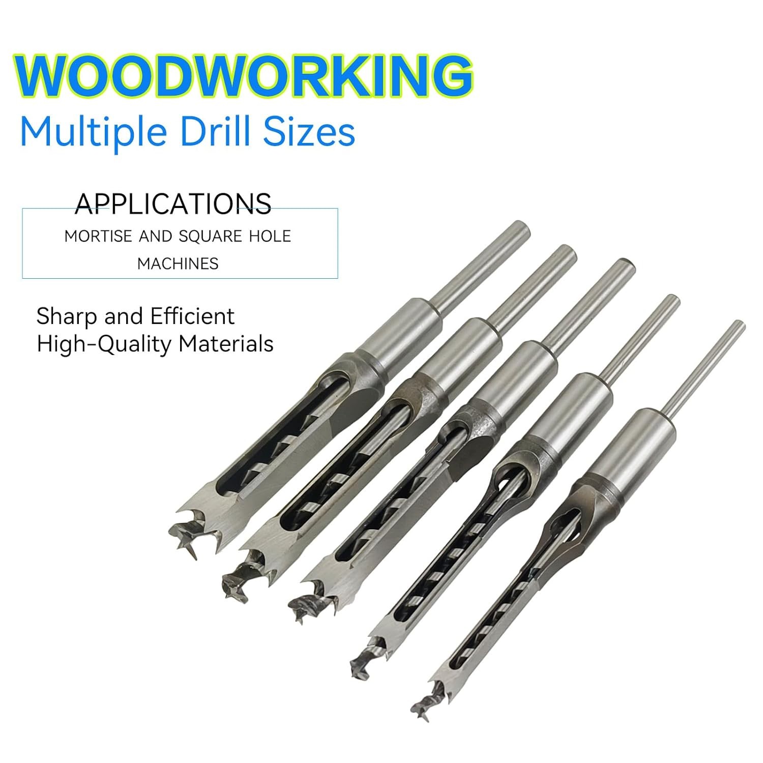 6Pcs Square Hole Mortise Chisel Drill Bit Tools, HSS Woodworking Hole Saw