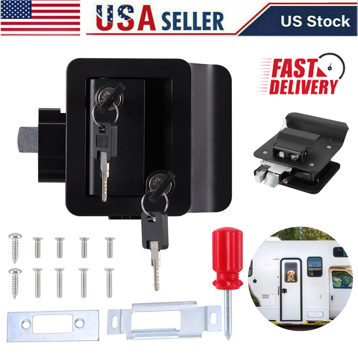 Black RV Door Lock Zinc Alloy Fit Trimark Bargman Camper Trailer Replacement