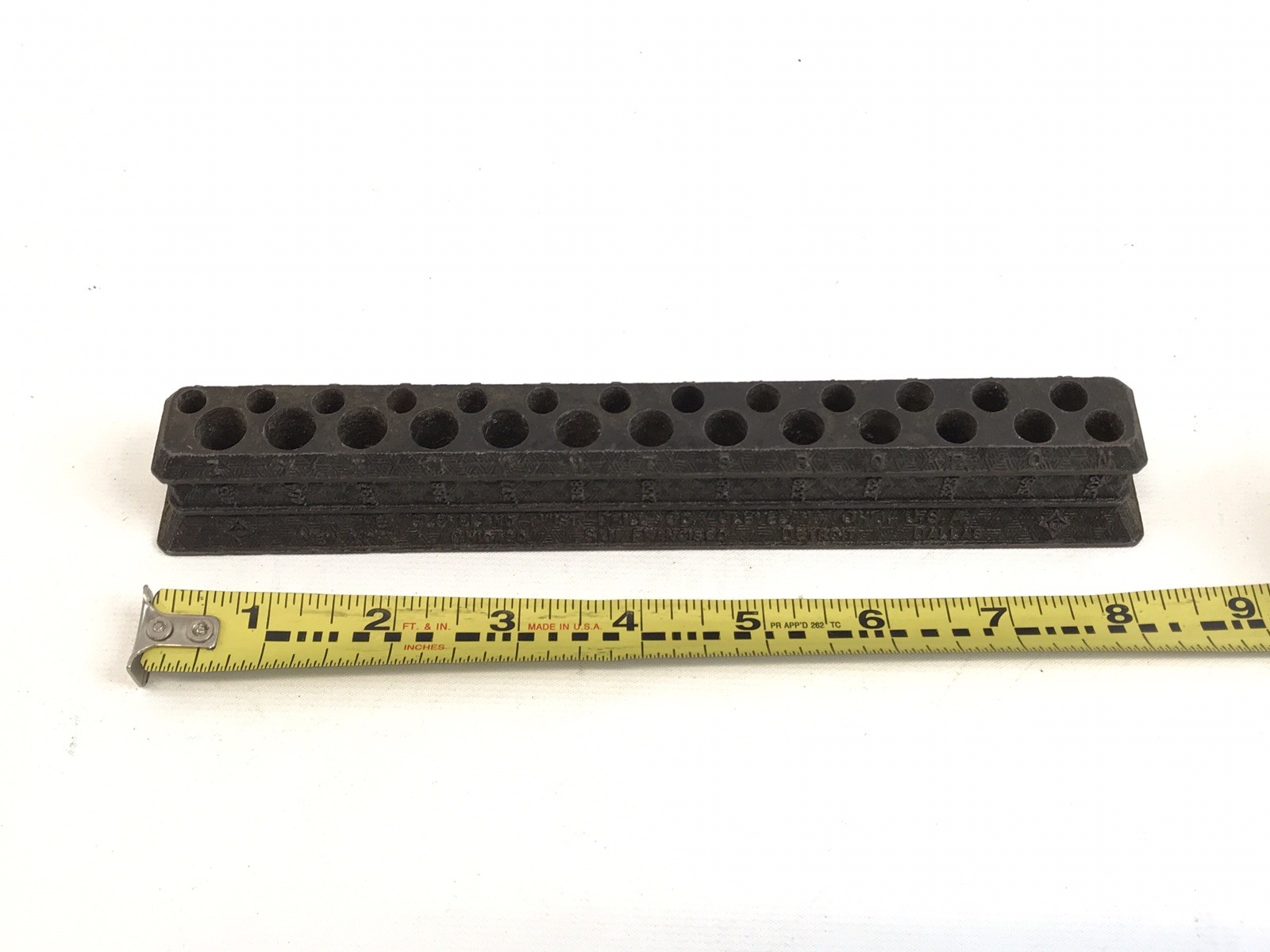 Antique Cleveland Twist Drill Co Cast Iron Drill-bit Stand, Lettered Index A-Z