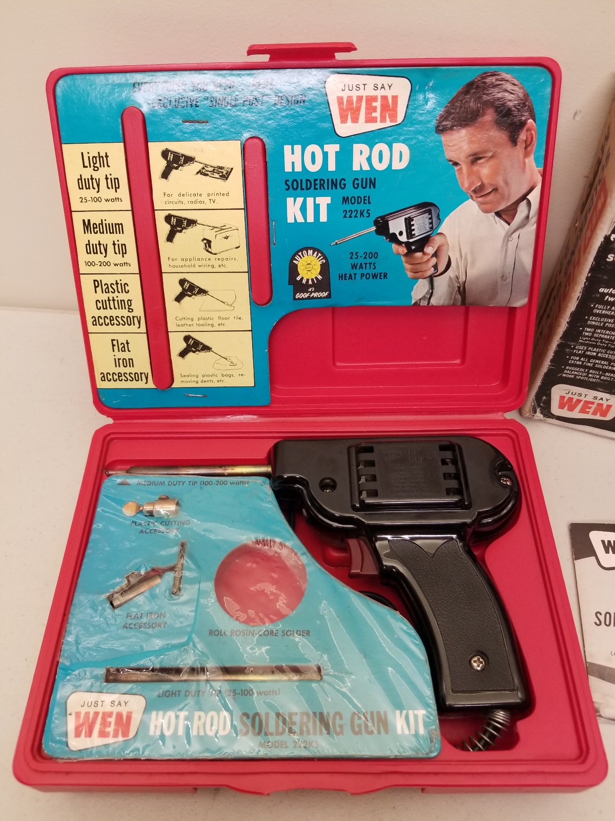 Vtg. WEN Hot Rod 25-200 Watts Soldering Gun Model 222 K-5 w/Case & Original Box