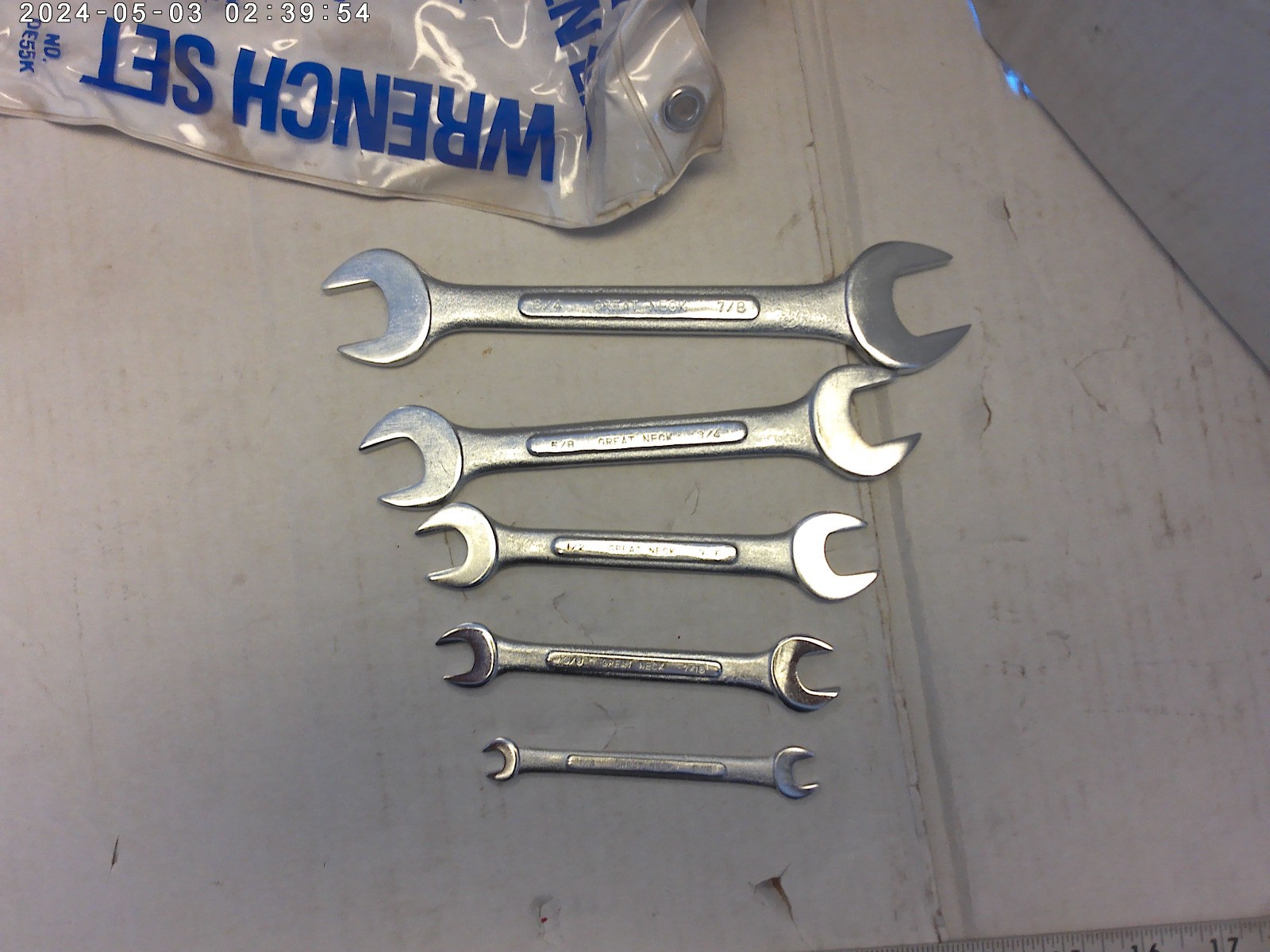 1980s vintage 5pc open wrench set (Great Neck USA/Korea) NEW old stock