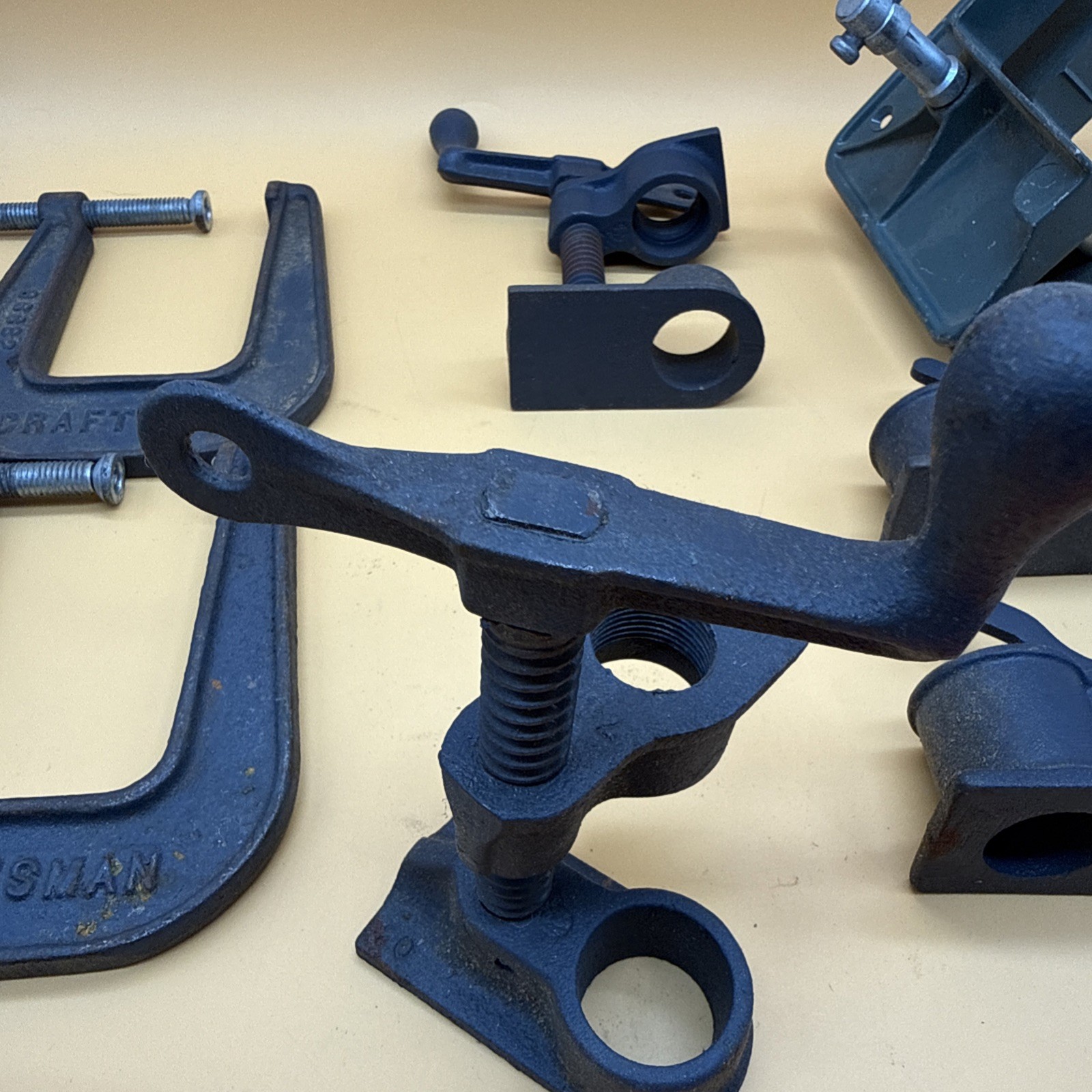 Vintage Craftman Pearlitic Deep 3″ C Clamp 66682 And Pipe Clamp Log USA Made