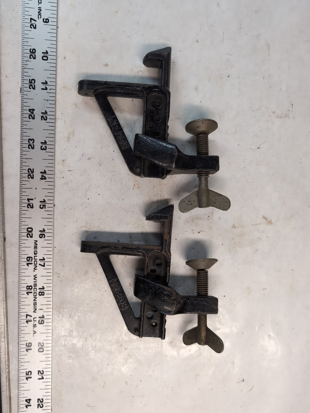 Vintage Stanley No. 203 Bench Bracket Set of Two Hold Fast Clamp Vise Bench Dog