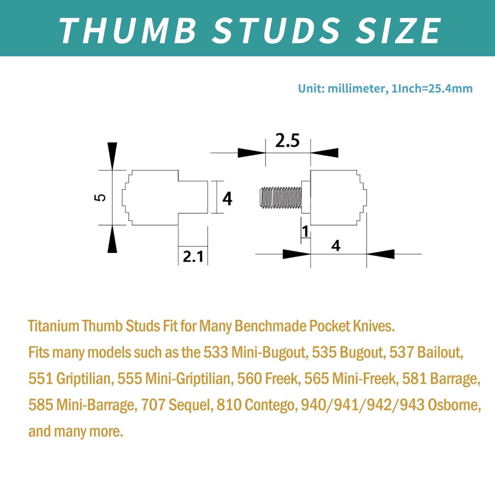 3 Pack Titanium Thumb Studs Fit for Benchmade BUGOUT 535 Series Titianiun