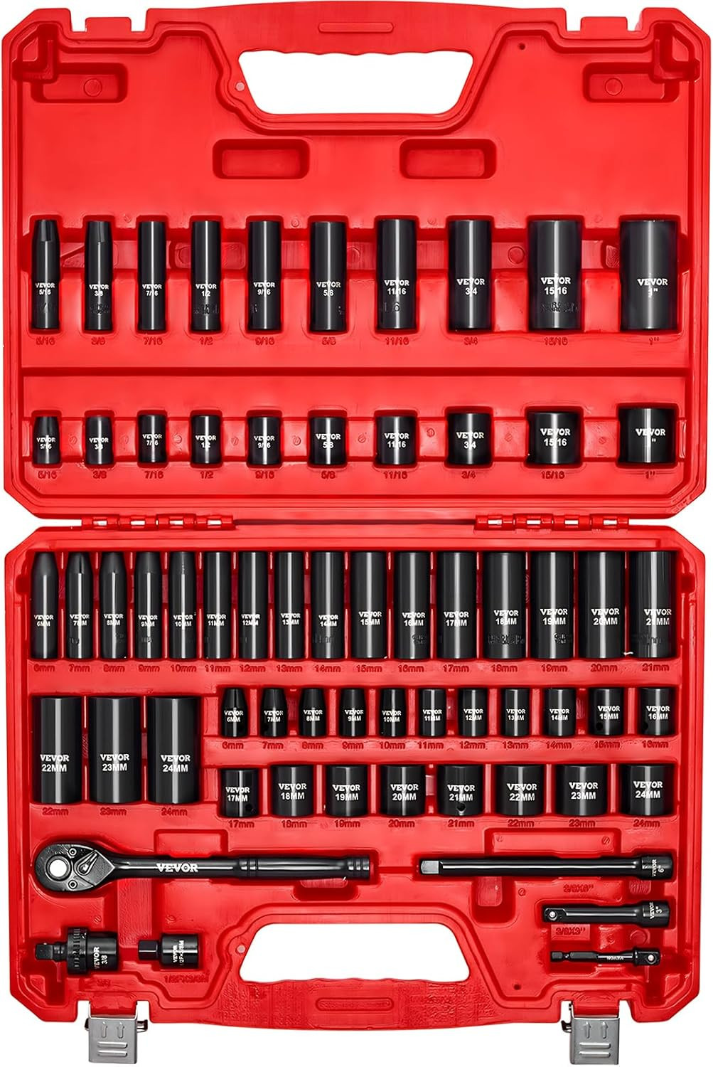 Impact Socket Set 3/8″ Drive, 64-Piece Standard SAE (5/16 to 1 Inch) & Metric (6