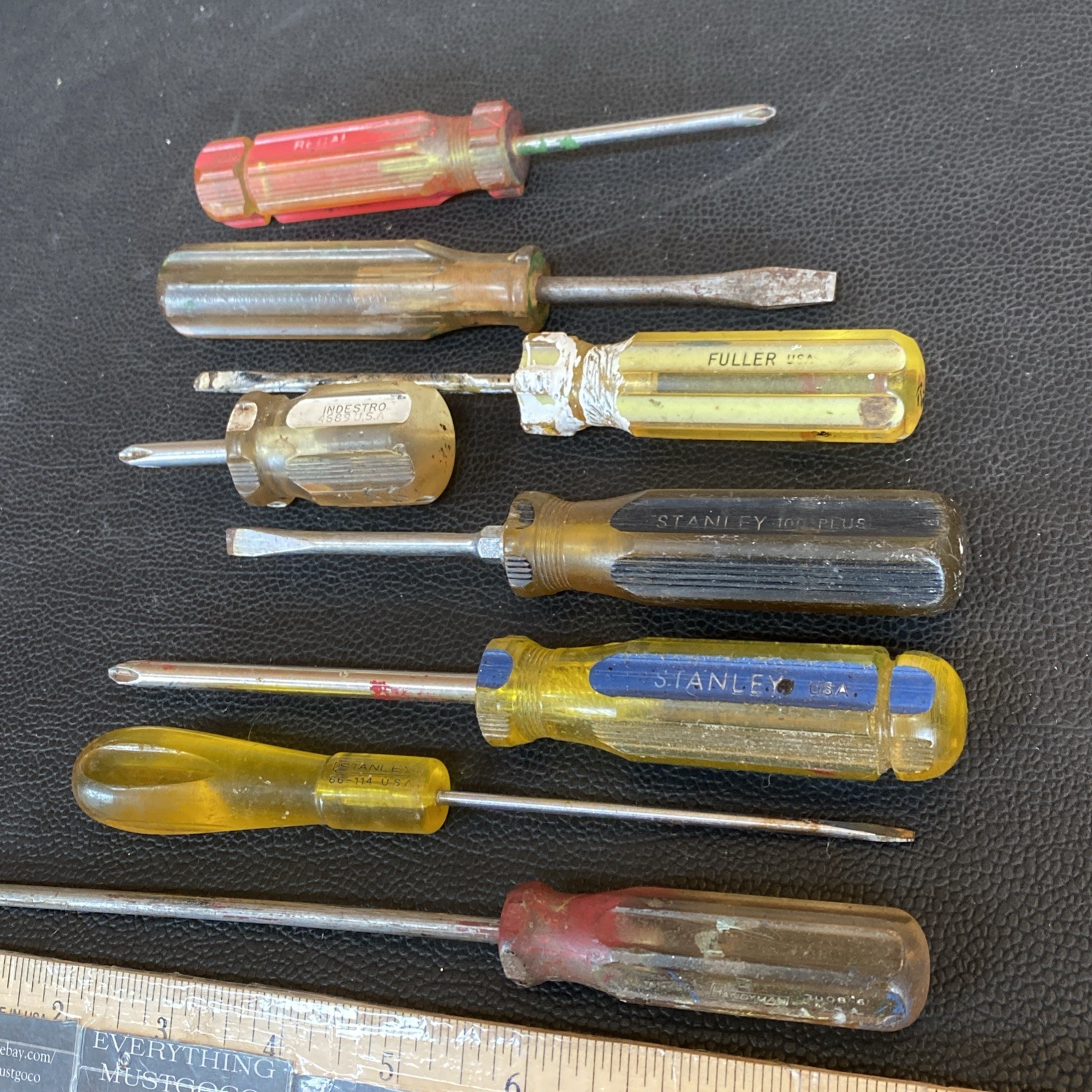 Vtg Stanley 66-114 3008-6 100 Plus Indestro Fuller Regal screwdriver Lot Yellow