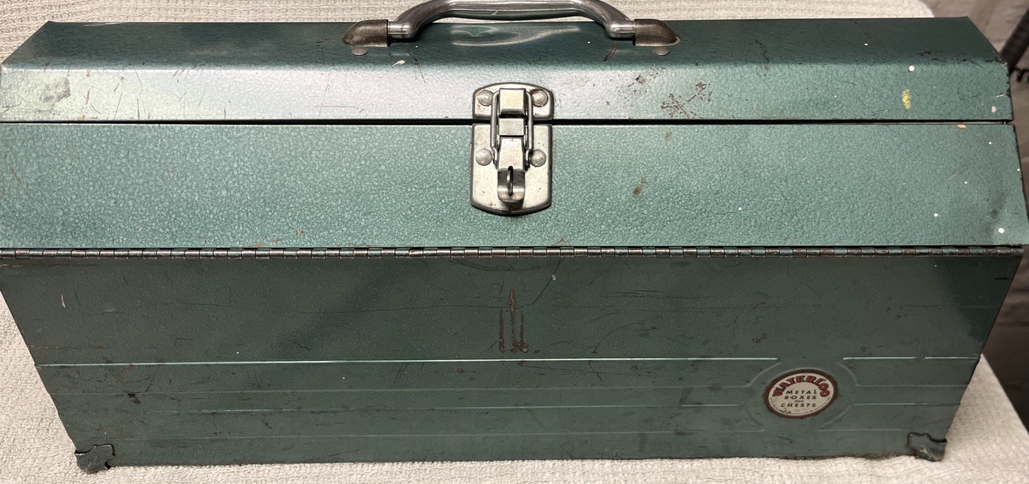 Vintage Waterloo Tombstone Tool Chest 9” X 8 3/4” X 19” Iowa Made in USA