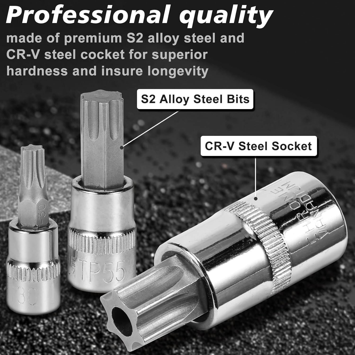 64Pcs Master Torx Bit Socket and External Torx Socket Set 1/4, 3/8, 1/2-inch