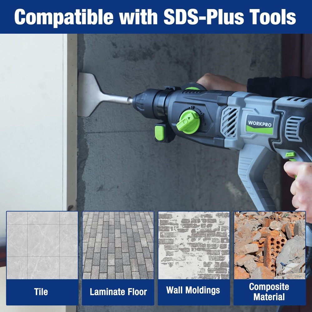 WORKPRO 3″ SDS Plus Chisel Cranked Angled Bent Tile Removal Chisels for SDS-Plus
