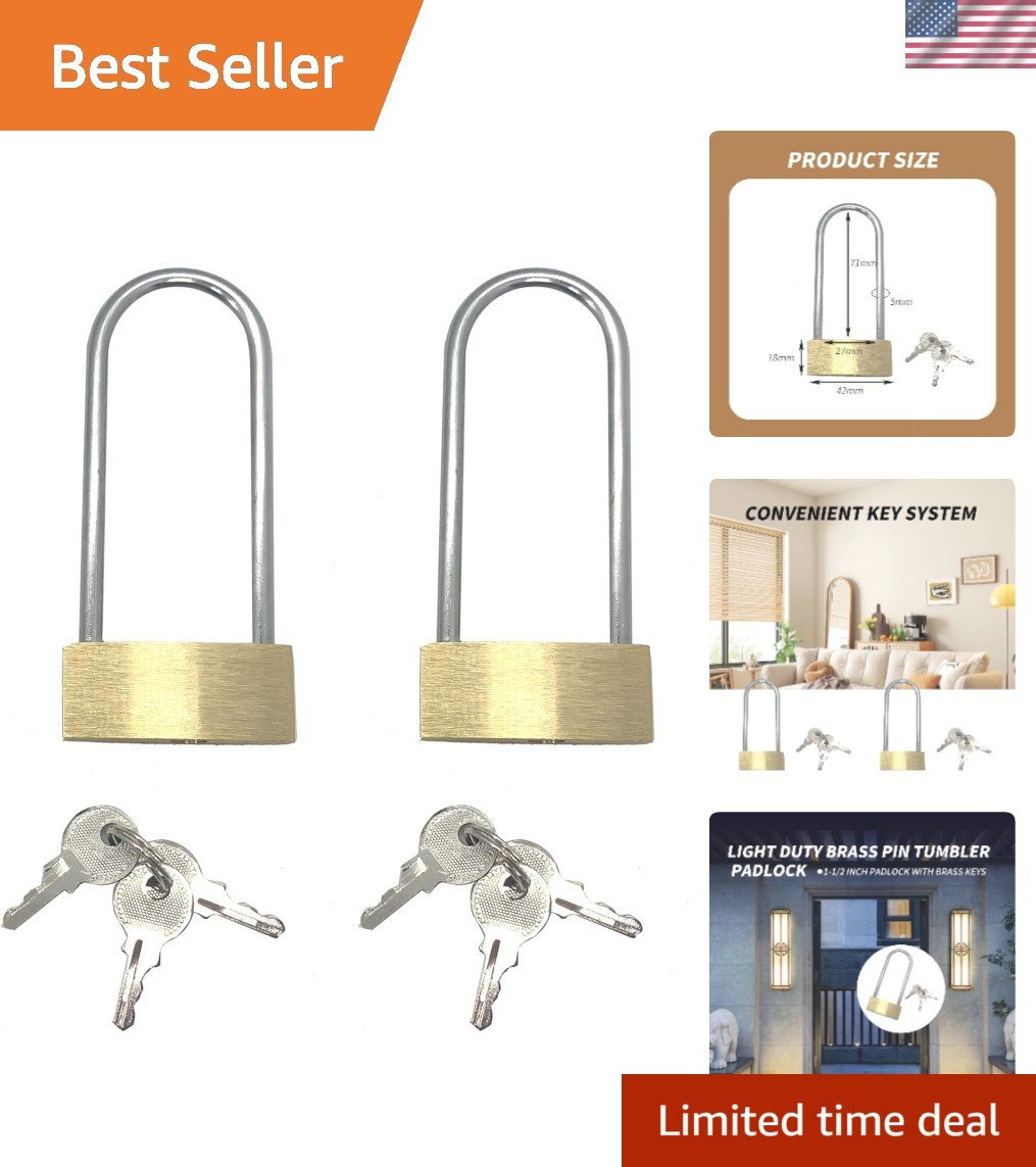 Dual Pack: Long Shackle Brass Padlocks – Keyed Alike, Heat Resistant, Anti-Rust