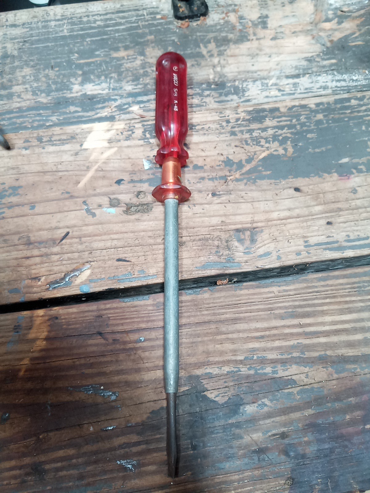 Vintage VACO Screw Holding Driver S/B K-48. Jewel Red handle, 7.5 Inch Shaft.