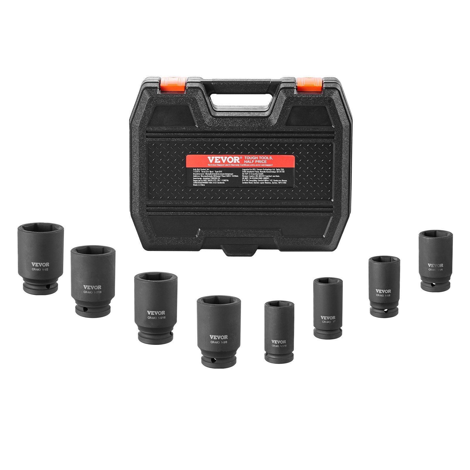 8-Piece CR-MO 3/4in Drive Deep 6-Point SAE Axle Nut Socket Set Impact-Rated