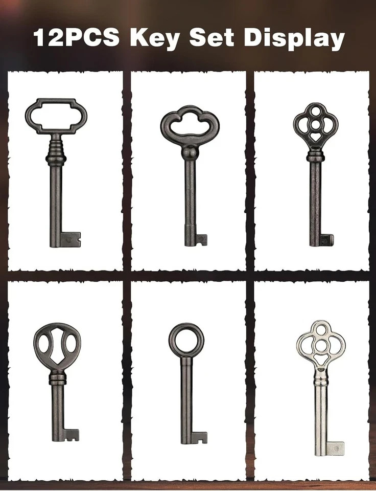 12pcs Skeleton Key Set | Universal Hollow Barrel Keys for Antique Cabinet Door