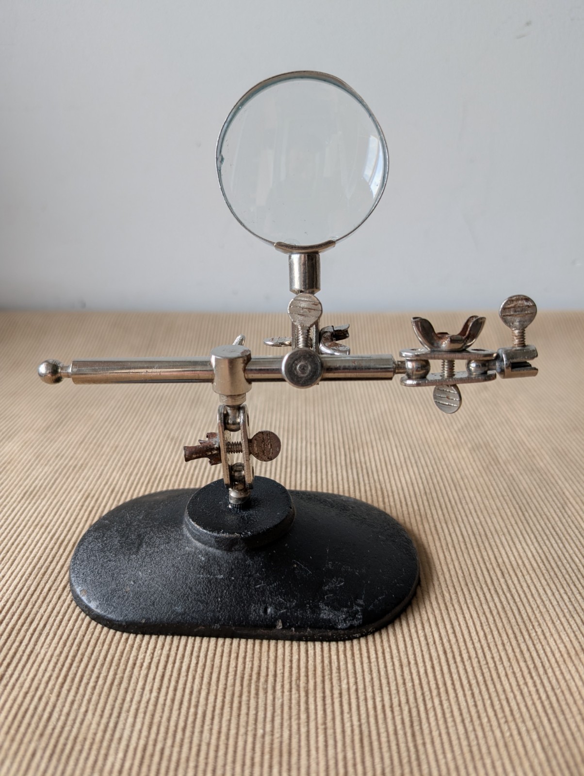 Vintage Third Hand Magnifier Cast Iron Base Precision Tool Workbench Stand