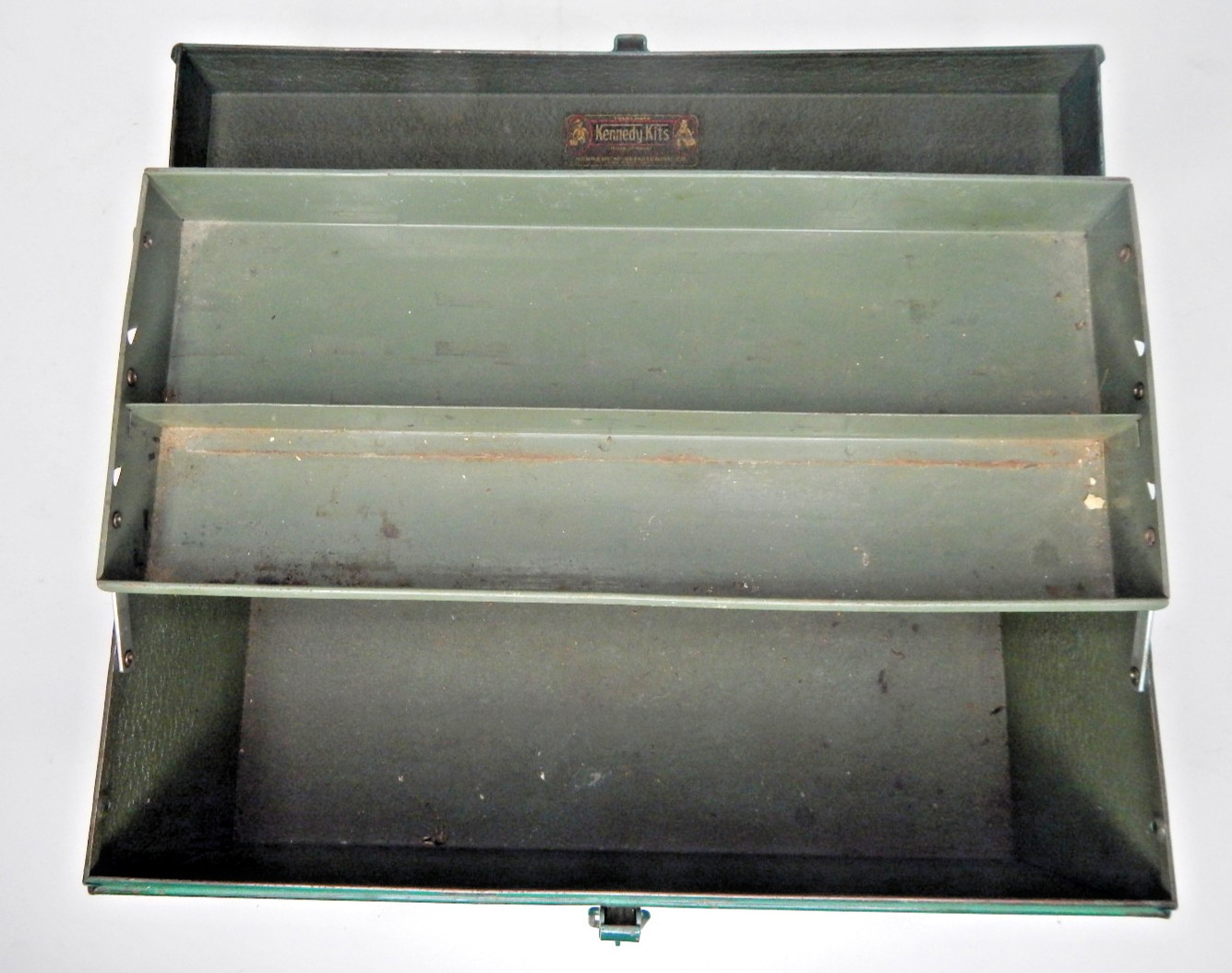 Vintage Kennedy Kits Tool Box – Green – Hinged Drawer – Big Horn Line