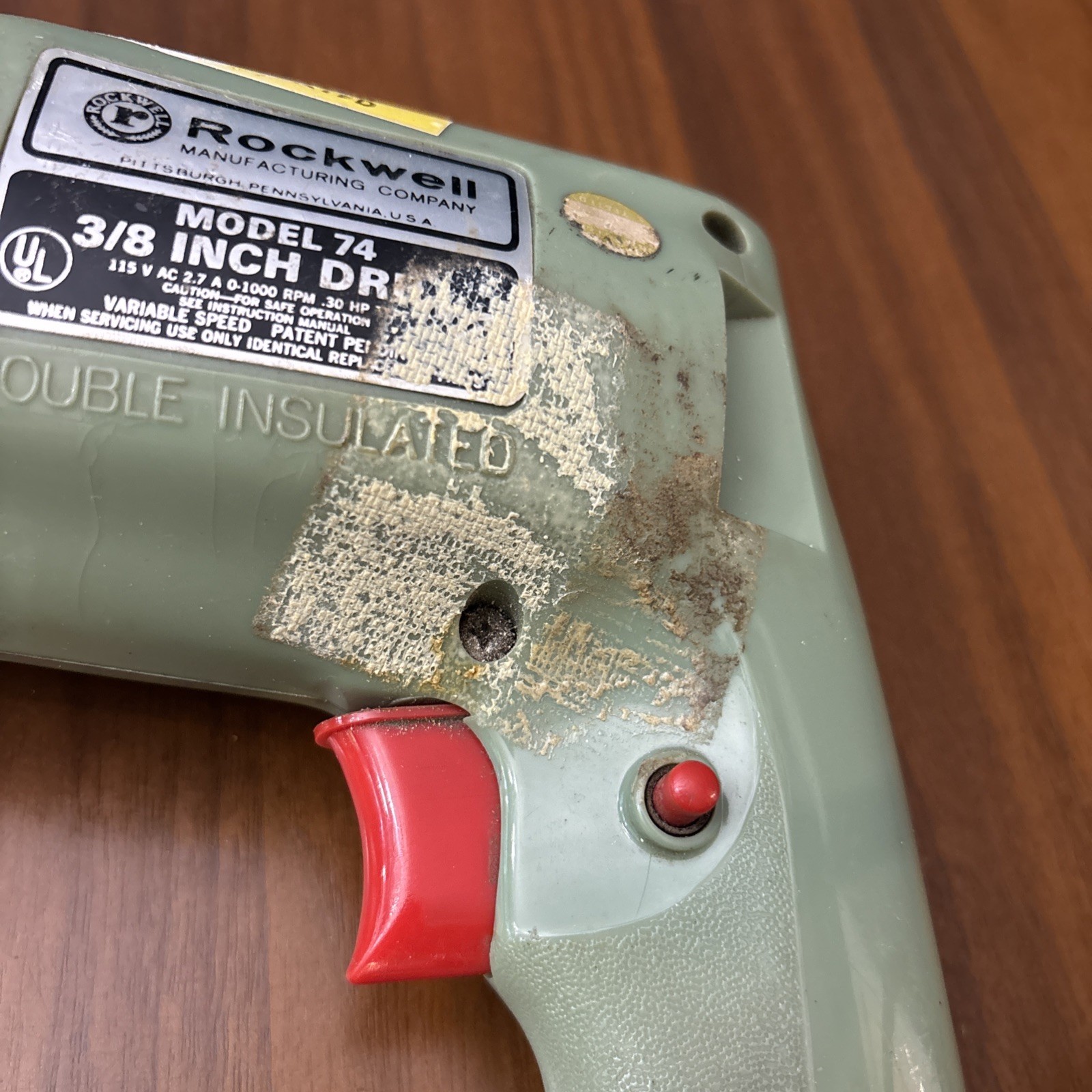 Vintage Rockwell Model 74 3/8” Drill 115V AC 2.7 AMPS .30 HP Var. Speed Works!