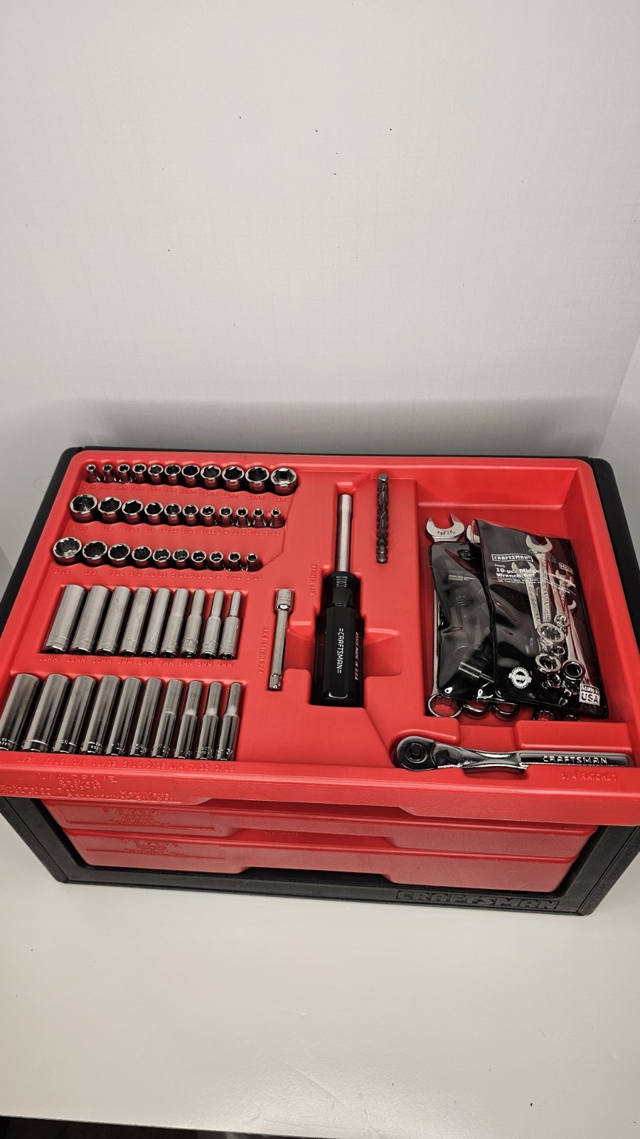 MINT Sears Craftsman USA Nos 190pc 3 Drawer Mechanics Tool Set 33190 Socket Wren