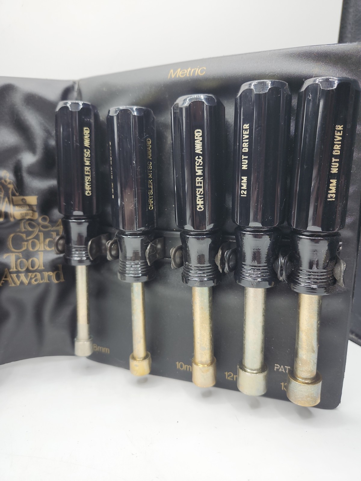 Vtg 1984 Chrysler MSTR Gold Tool Award Standard & Metric Nut Drivers 10 Pc Set