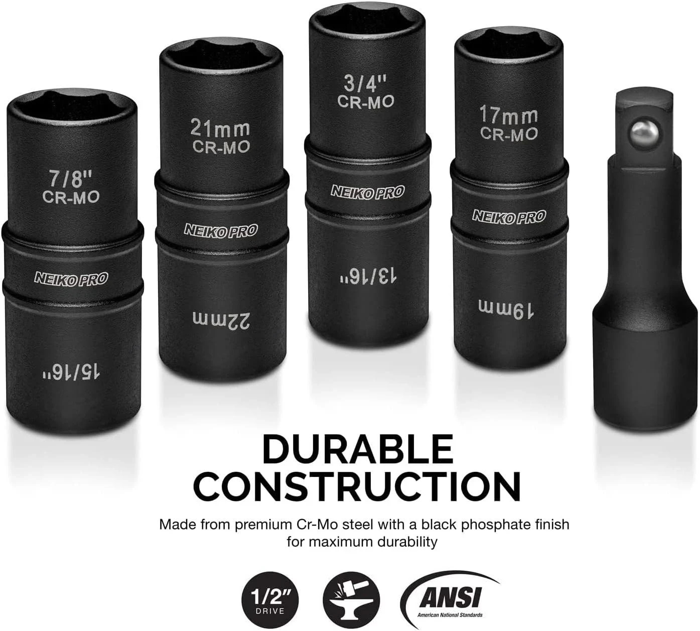 NEIKO 02282B 1/2-Inch-Drive Impact Socket Set, Flip Socket Set, Chrome Moly