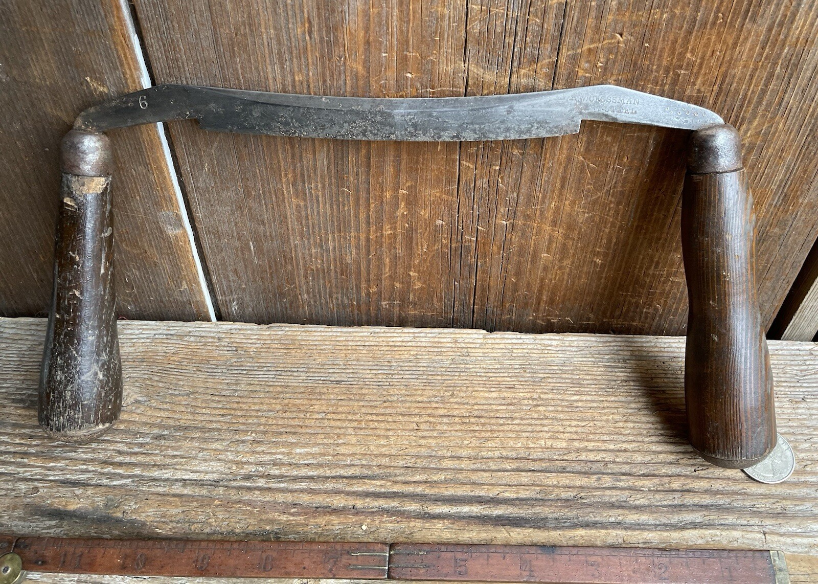 ANTIQUE Draw knife Vintage Woodworking Spoke Shave A W Crossman Cast Steel 6”