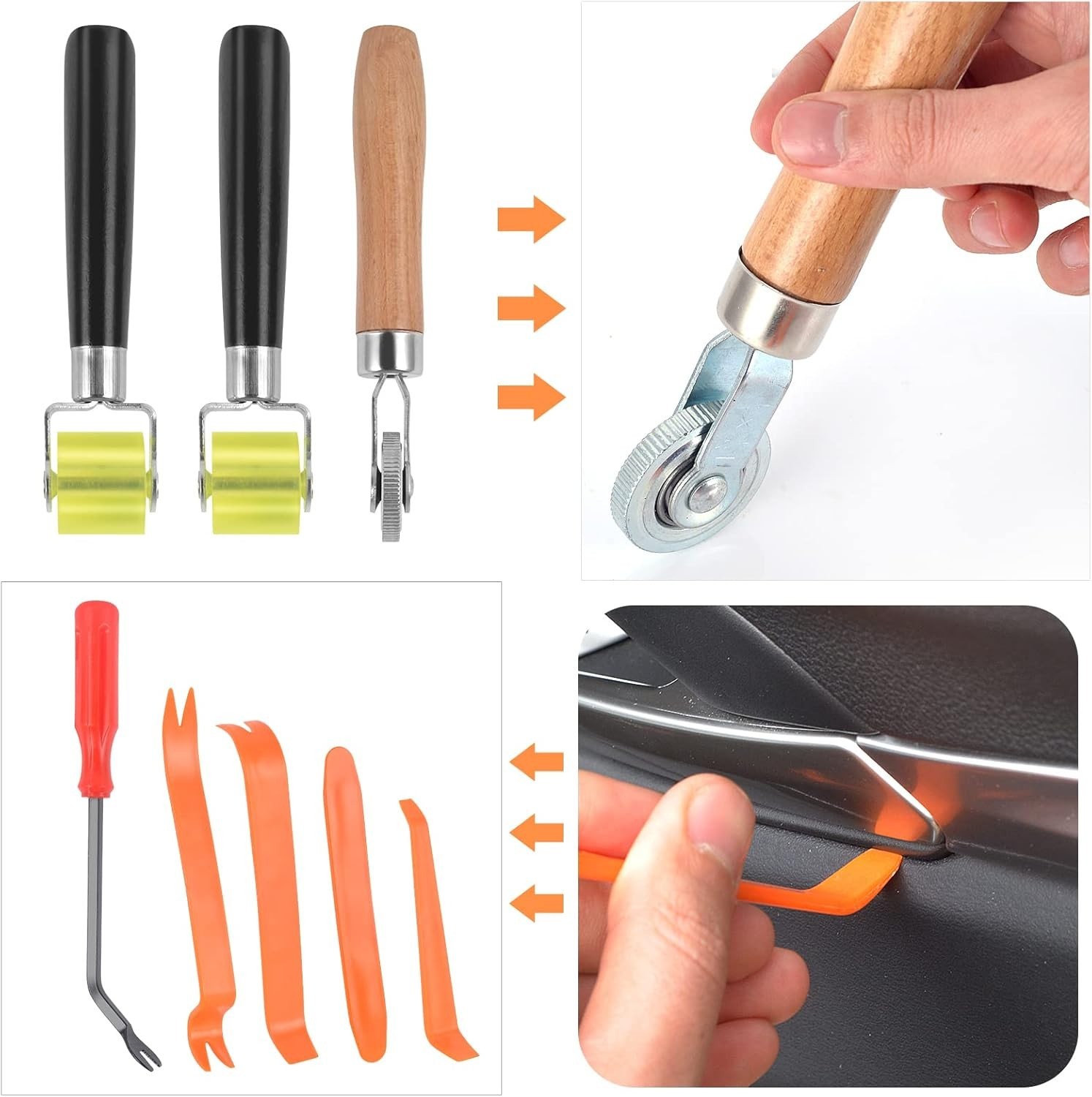 8 Pieces Car Sound Deadening Roller Headliner Roller Auto Trim Removal Tool Set