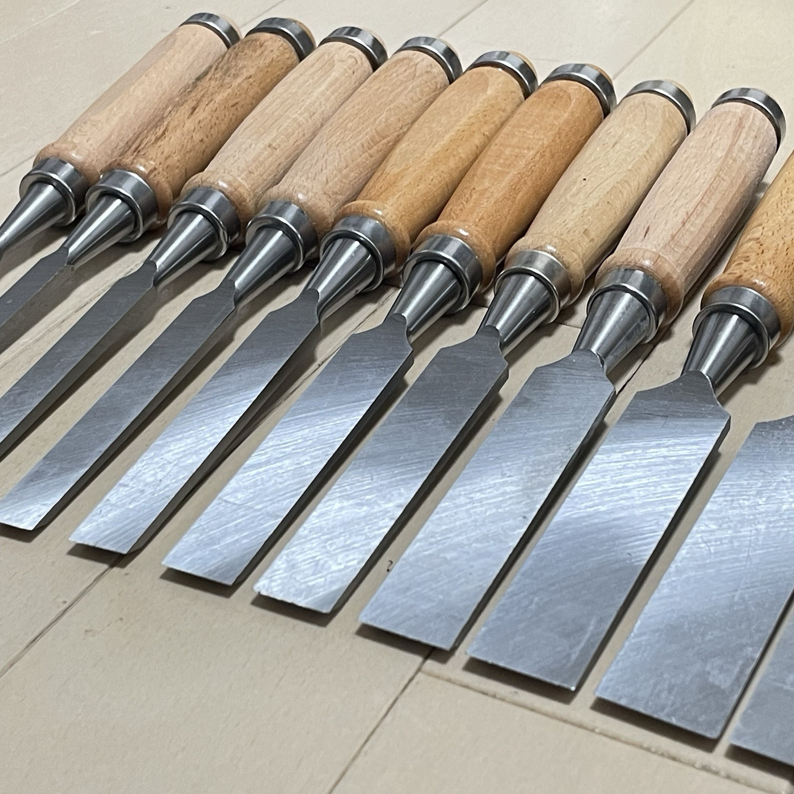 Japanese Vintage Chisel Set of 12 NOMI Japanese Carpentry Woodworking Tool Japan
