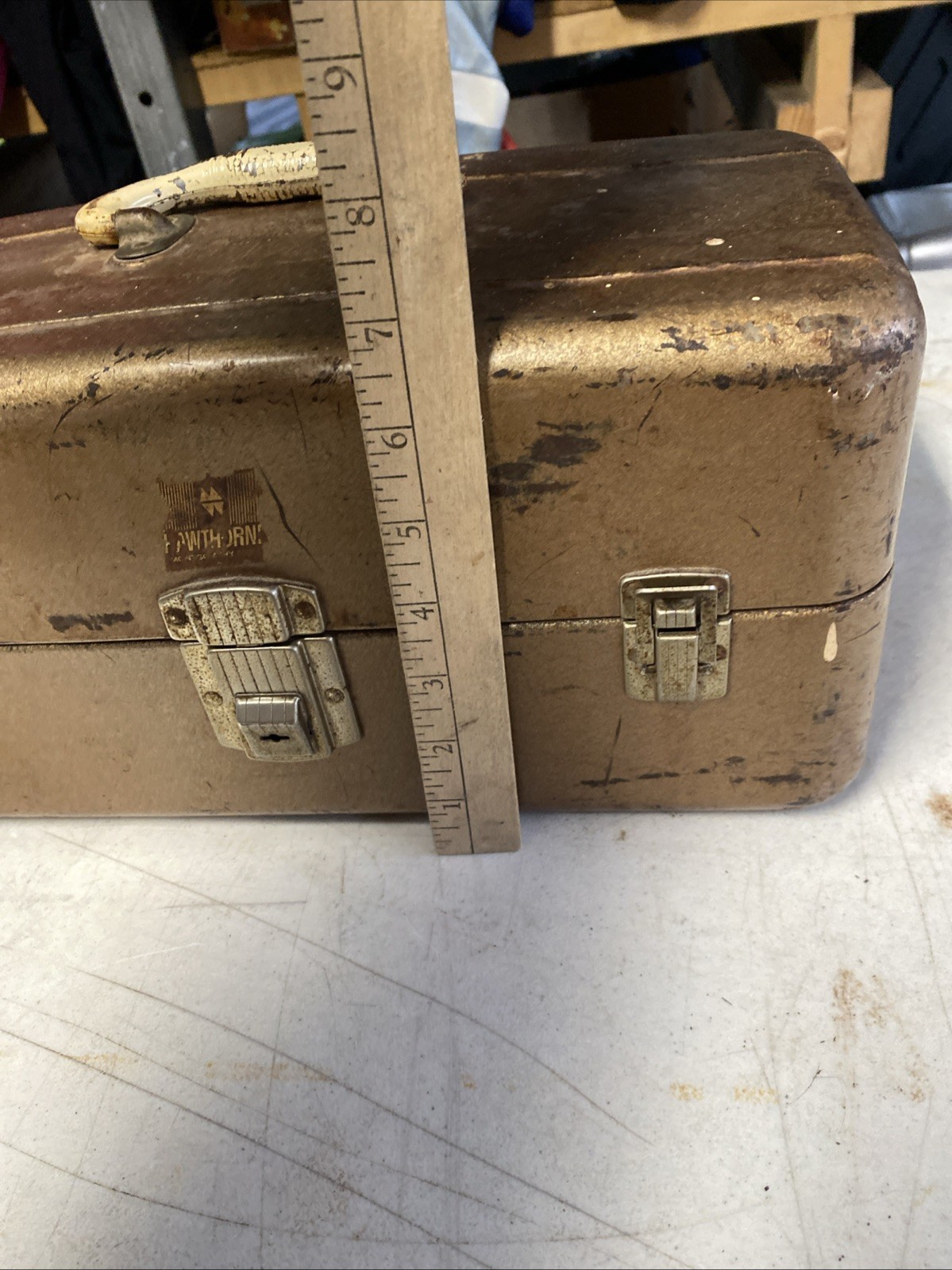 Vtg 14x7x7 Union Steel Chest Toolbox Tackle Box Made USA Metal Tool Box 2 Trays