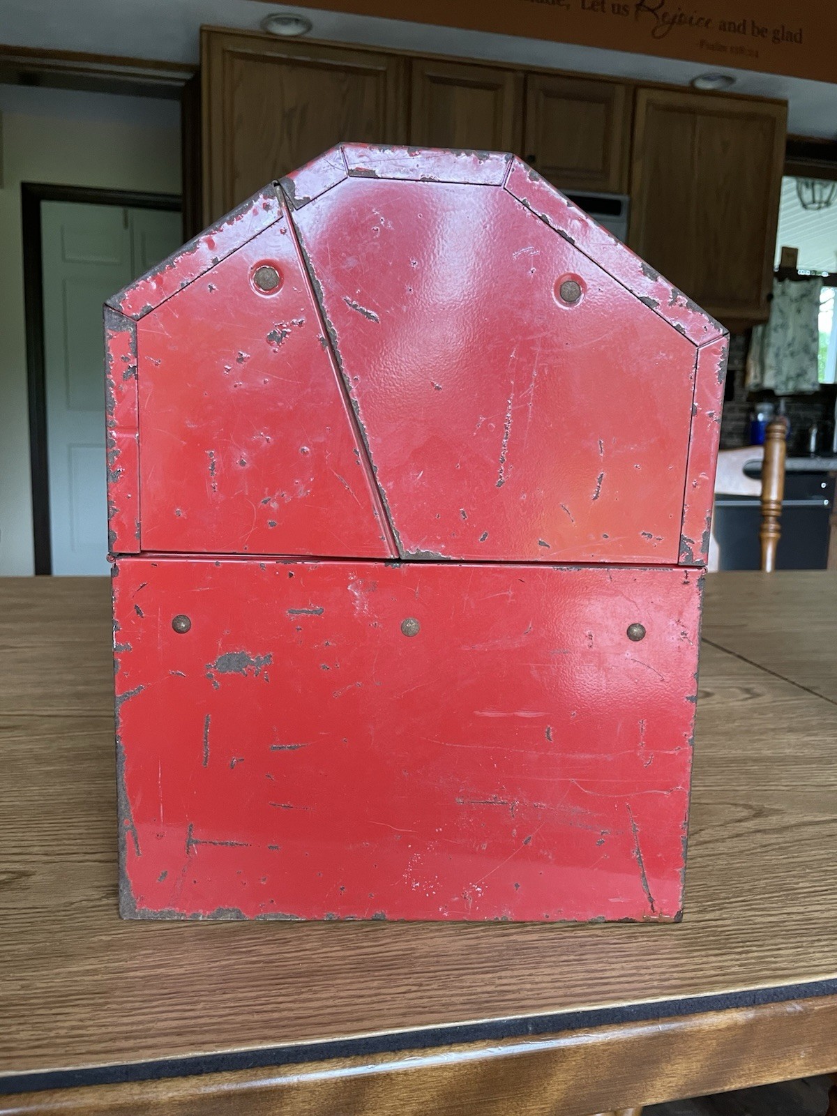 Vintage Craftsman Red #6536 Tombstone Metal Tool Box 4 Cantilever Roof Trays 18″