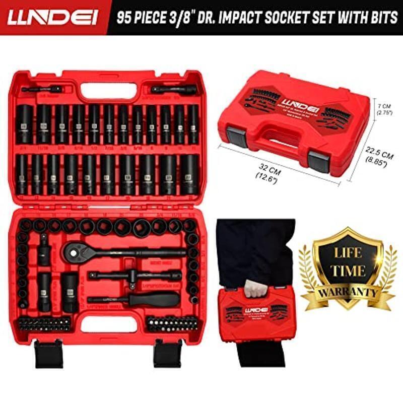3/8 In Drive Impact Socket Set Standard Sae Metric Size 8-22 Mm 95 Piece New