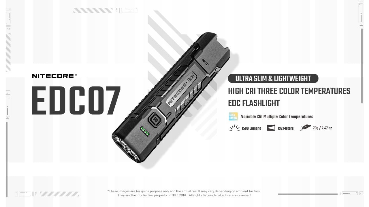 Nitecore EDC07 Flat EDC Flashlight, 1500 Lumens USB-C Small, Tan