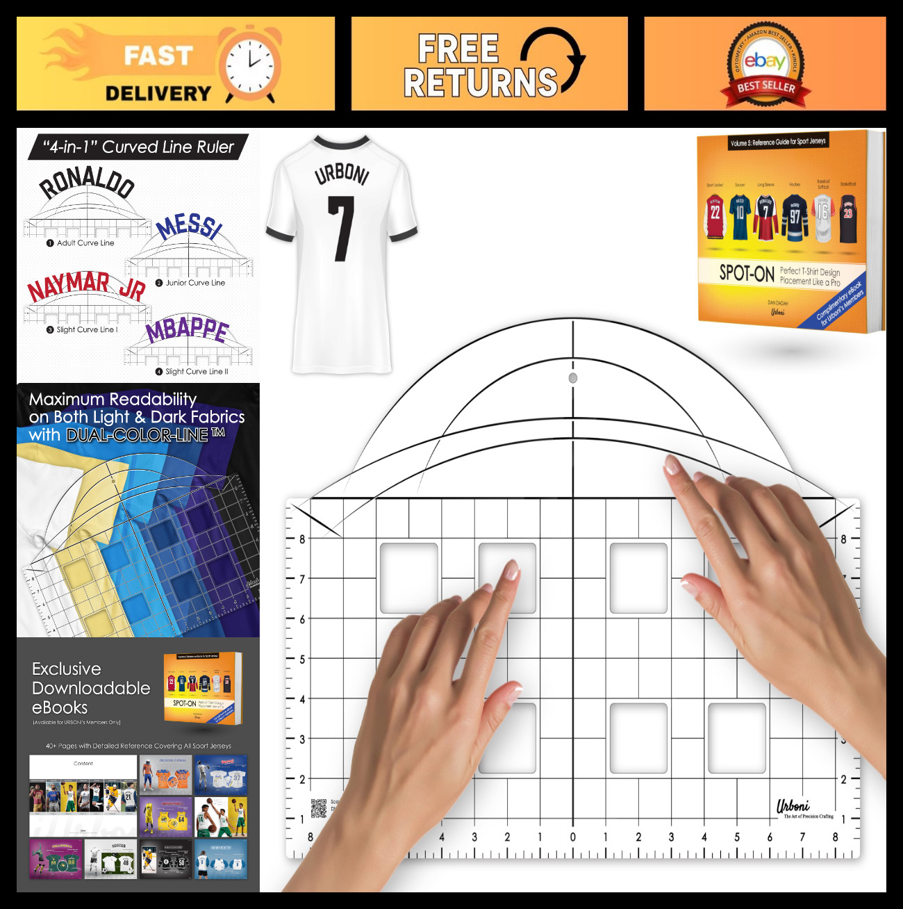 4-in-1 Sport Jersey Ruler for Curved Name Alignment – Measurement Guide for Foot
