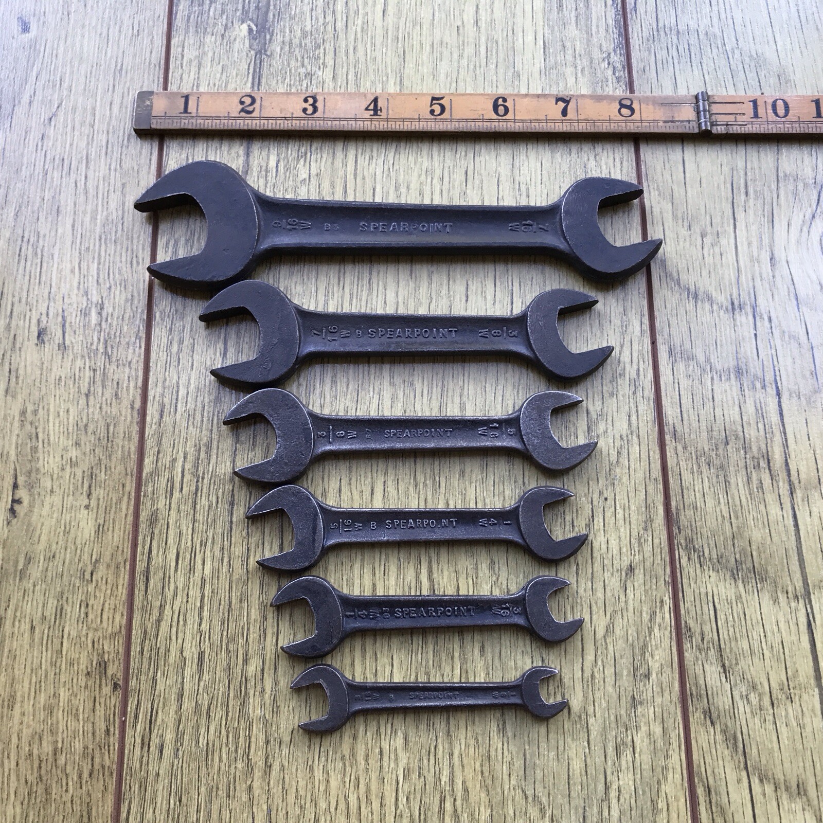6 Vintage Spearpoint Whitworth Spanners 9/16″ to 1/8″W. No 2