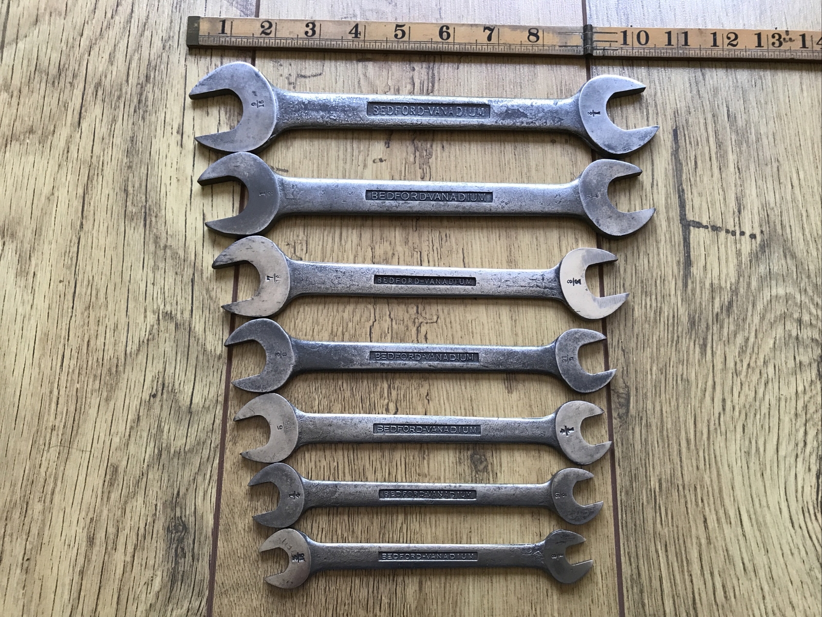 7 Vintage Bedford Whitworth Spanners 9/16″W to 1/8″W.no 3